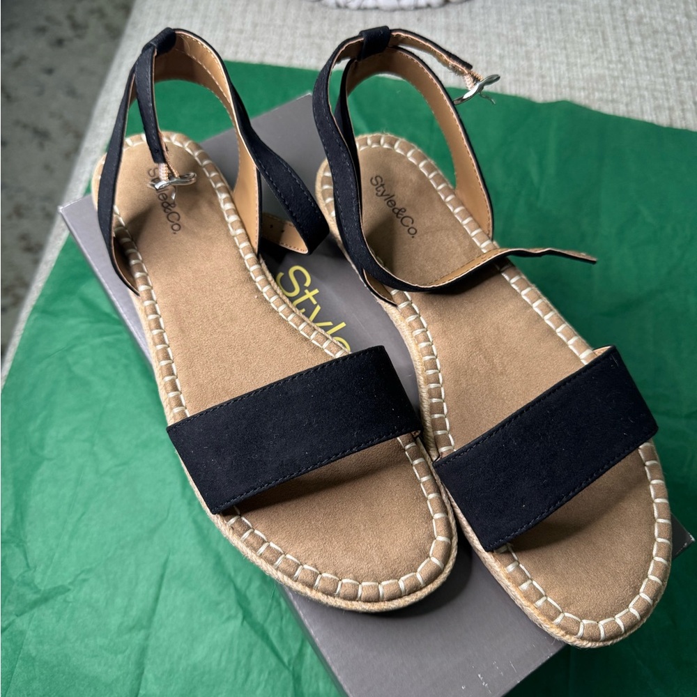 NIB Style & Co. Black and Tan Espadrille Sandals 7.5